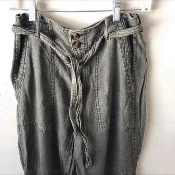 American Eagle Outfitters Linen Blend Tie Belt High Waist Pant Moss Green 2 2R S - Picture 10 of 11